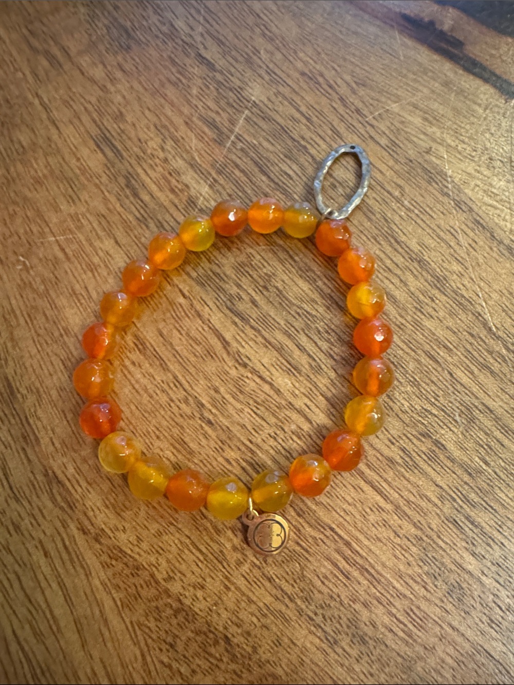 Handmade Orange & Yellow Beaded Bracelet with Charm